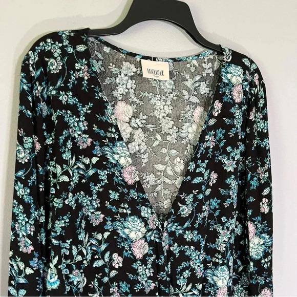 Lucy Love Wrap Front Floral Blouse Large Whimsy Boho Twee Coquette Made In USA - Picture 3 of 7